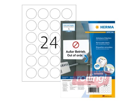 Наклейки - кружочки Herma, 40 мм, легко снимаются белые, матовые 2400 шт