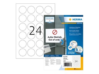 Наклейки - кружочки Herma, 40 мм, легко снимаются белые, матовые 2400 шт