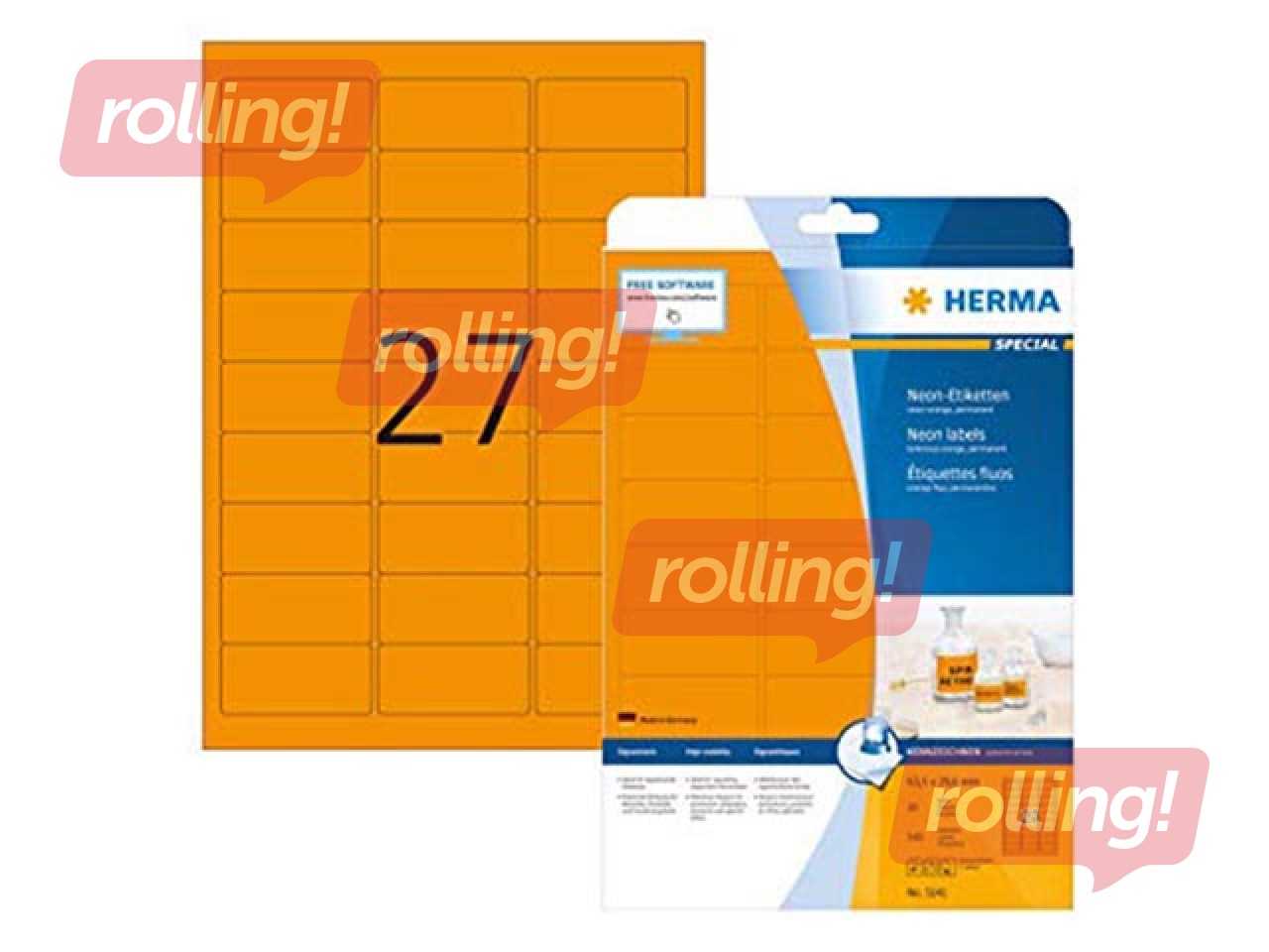 Neoonsildid Herma, A4, 63,5 x 29,6 mm, 20 lehte, neoonoranž