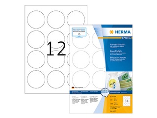 Наклейки Herma, A4, Ø 60 мм, 25 листов, белые