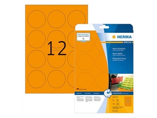 Наклейки Herma, A4, Ø 60 mm, 20 листов, стойкие, неоново-орнжевые