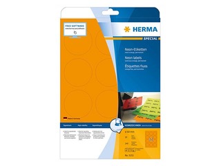 Наклейки Herma, A4, Ø 60 mm, 20 листов, стойкие, неоново-орнжевые