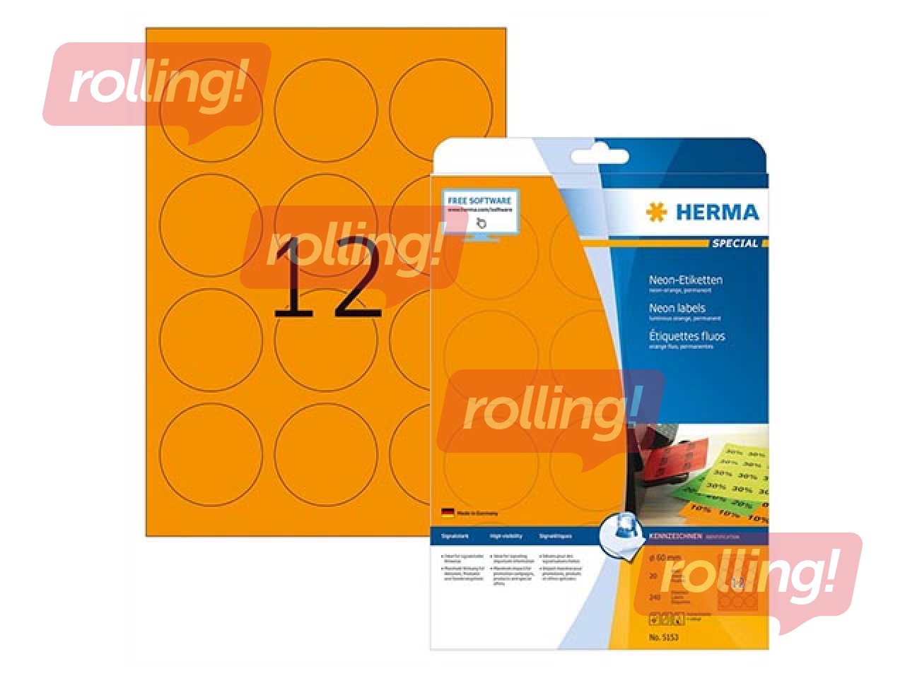 Neoonsildid A4, Ø 60 mm, neoonoranž, isekleepuvad