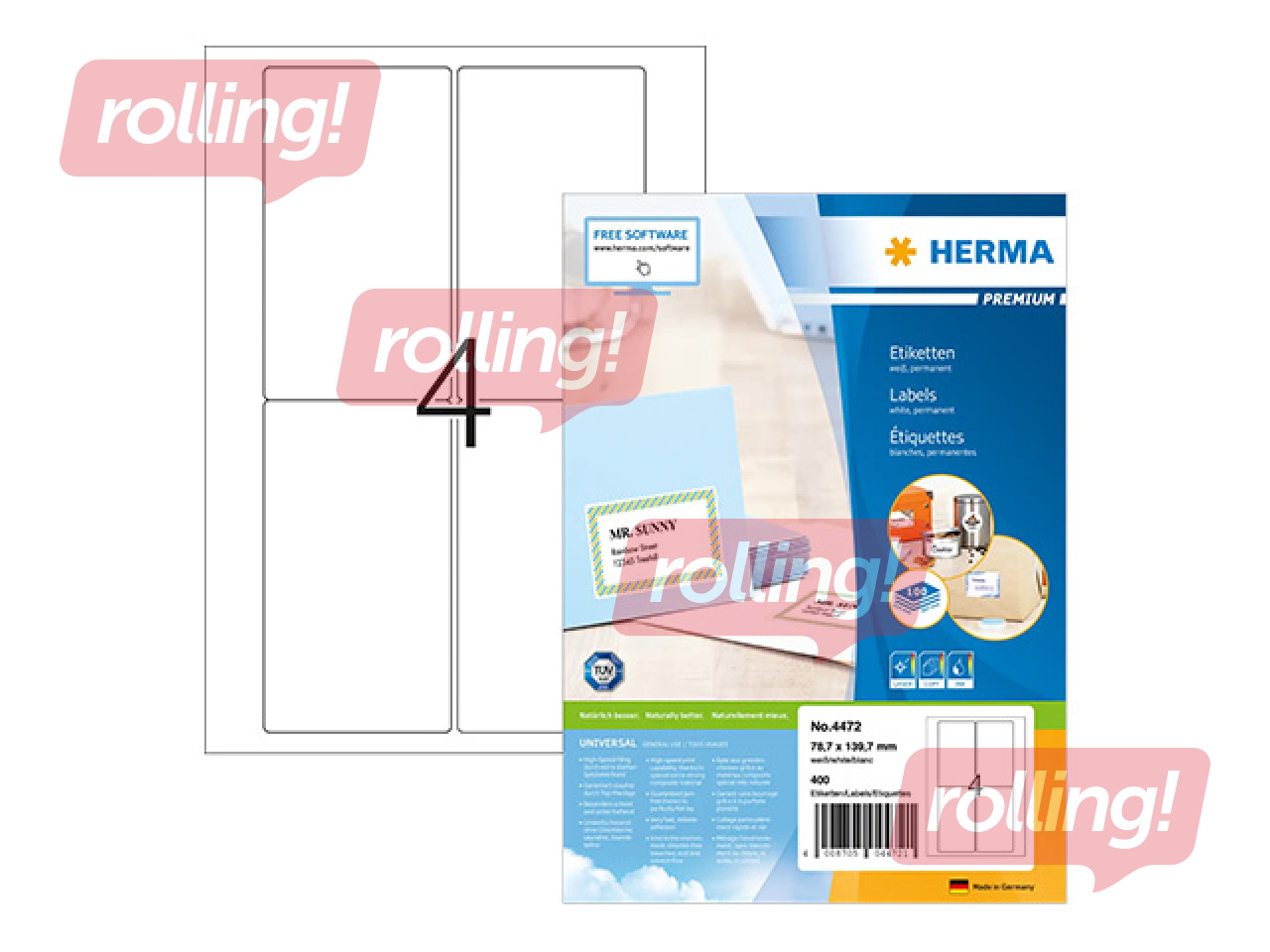 Etiketid Herma Premium, valged, A4, 78.7x139.7mm, 100 lehte