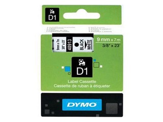 Marķēšanas lente Dymo D1, 9 mm x 7m, melni burti uz balta fona