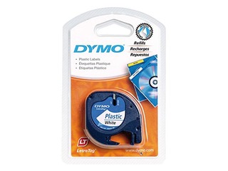 Markeerimislint Dymo, 12 mm x 4 m, kile, valge, mustad tähed