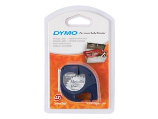 Marking label Dymo, 12 mm x 4 m, metallic, silver, black letters