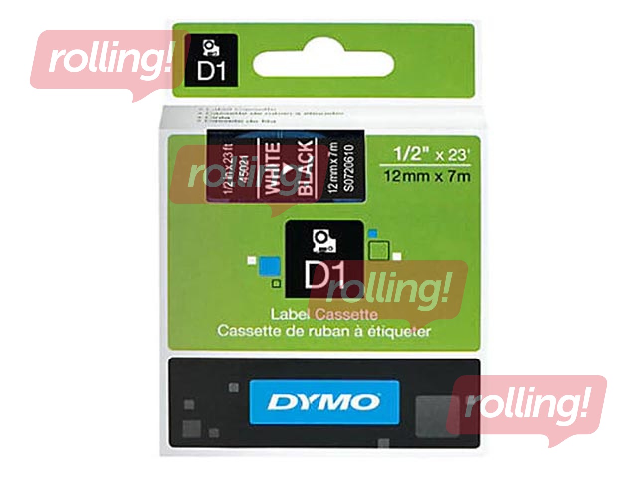 Markeerimislint Dymo D1, 12 mm x 7m, must, valged tähed (S0720610)