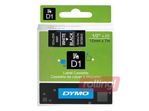Маркировочная лента Dymo D1, 12 мм x 7м, чёрная, белые буквы (S0720610)