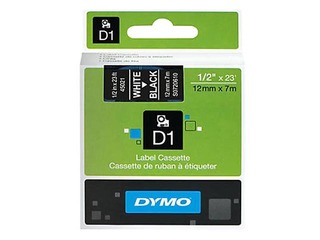Маркировочная лента Dymo D1, 12 мм x 7м, чёрная, белые буквы (S0720610)