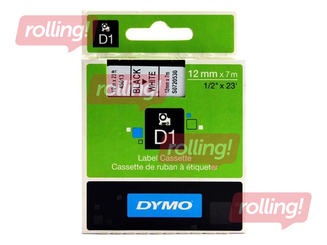 Markeerimislint Dymo D1, 12 mm x 7 m, valge, mustad tähed (S0720530)