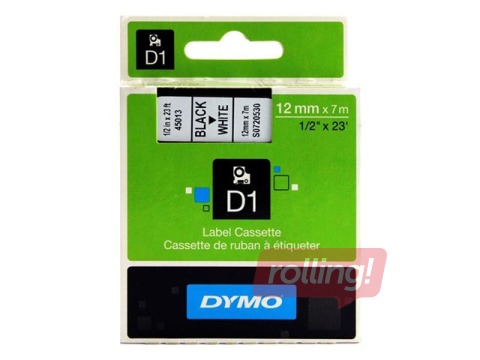 Маркировочная лента Dymo D1, 12 мм x 7м, белая, чёрные буквы (S0720530)