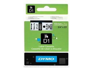 Marķēšanas lente Dymo D1,19 mm x 7m, melni burti uz balta fona