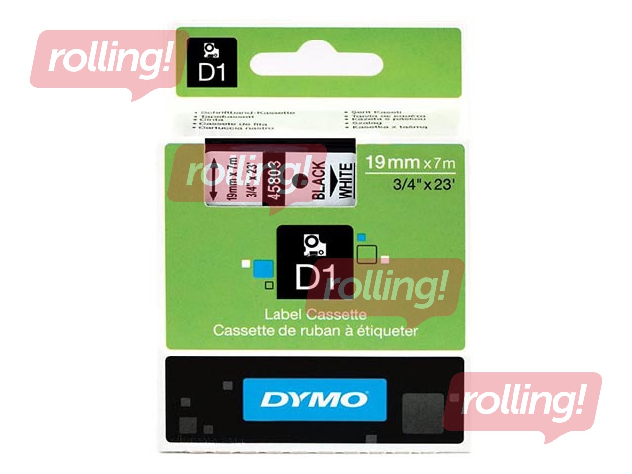 PROMO Markeerimislint Dymo D1 19mm x 7m, mustad tähed valgel põhjal