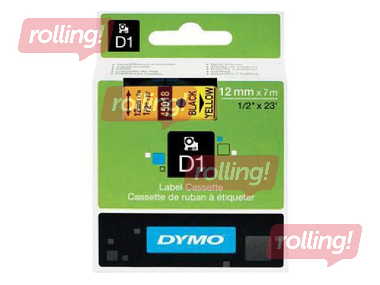 Markeerimislint Dymo D1, 12 mm x 7m, kollane, mustad tähed (S0720580)