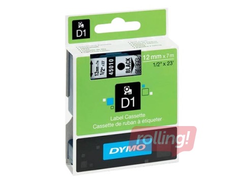 Маркировочная лента Dymo D1, 12 мм x 7м, прозрачная, чёрные буквы буквы