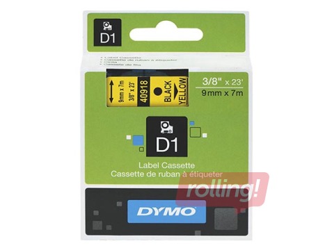 Маркировочная лента Dymo D1, 9 mm x 7m, жёлтая, чёрные буквы