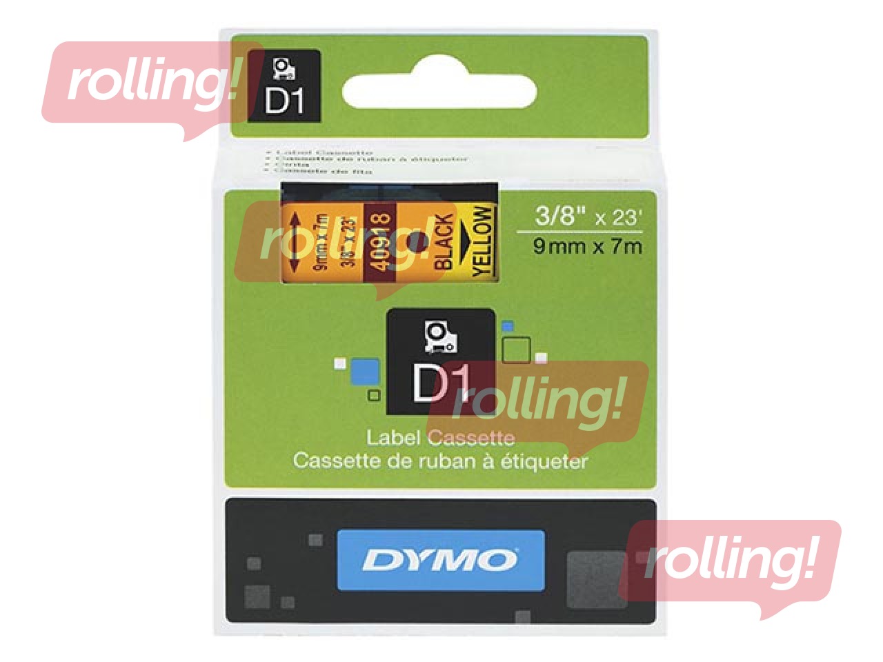 Маркировочная лента Dymo D1, 9 mm x 7m, жёлтая, чёрные буквы