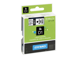 Marķēšanas lente DYMO D1, 6 mm x 7 m, melni burti uz balta fona 