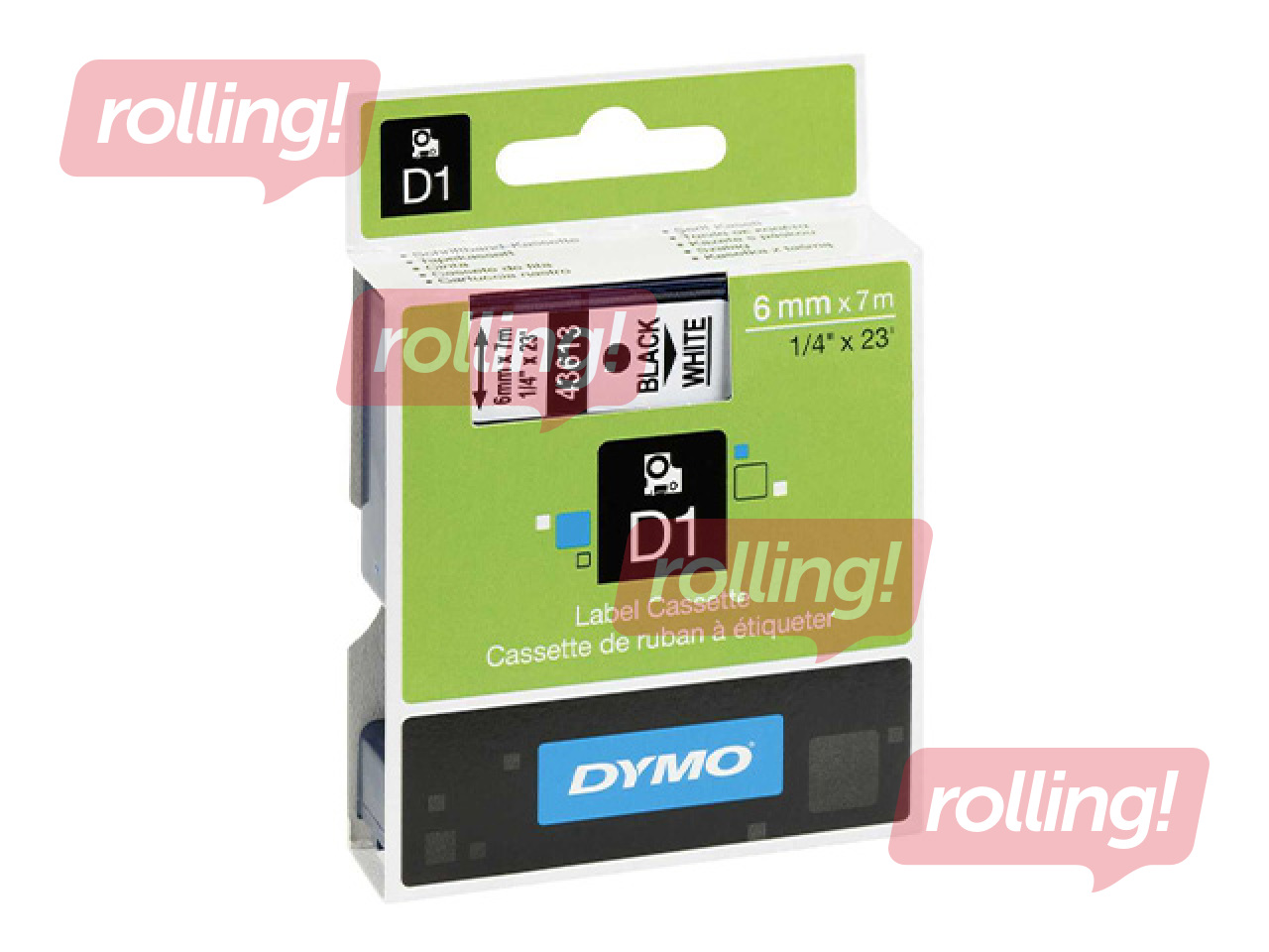 Marķēšanas lente DYMO D1, 6 mm x 7 m, melni burti uz balta fona 