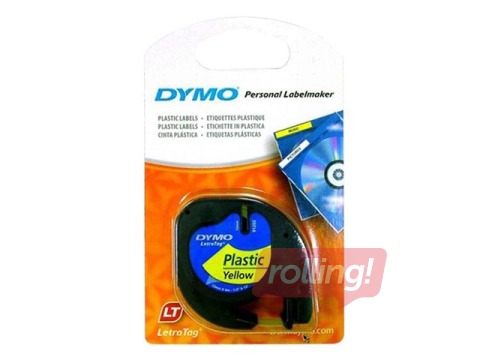 Маркировочная лента Dymo, 12 мм x 4 м, пластик, желтая, чёрные буквы