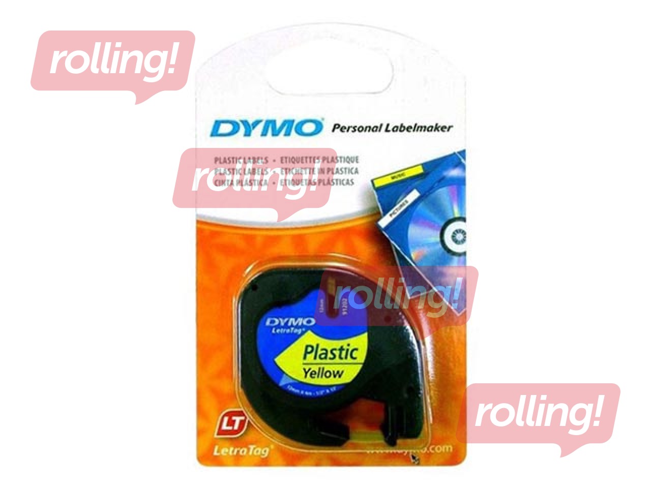 Маркировочная лента Dymo, 12 мм x 4 м, пластик, желтая, чёрные буквы