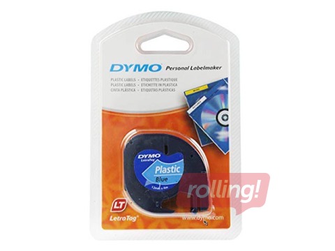 Маркировочная лента Dymo, 12 мм x 4 м, пластик, синяя, чёрные буквы