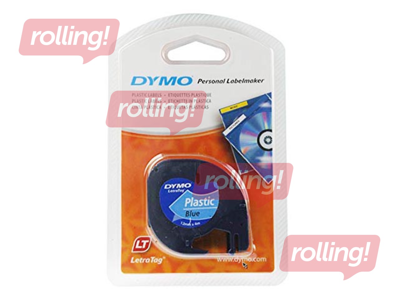 Маркировочная лента Dymo, 12 мм x 4 м, пластик, синяя, чёрные буквы