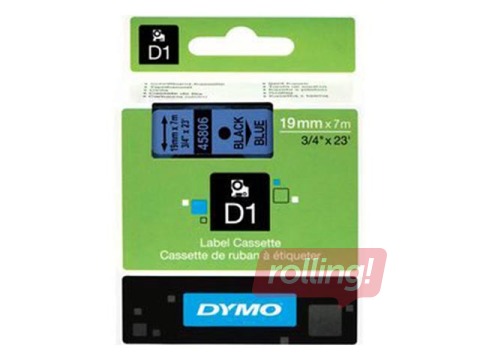 Marking label  Dymo D1, 12 mm x 7m, black letters on blue background