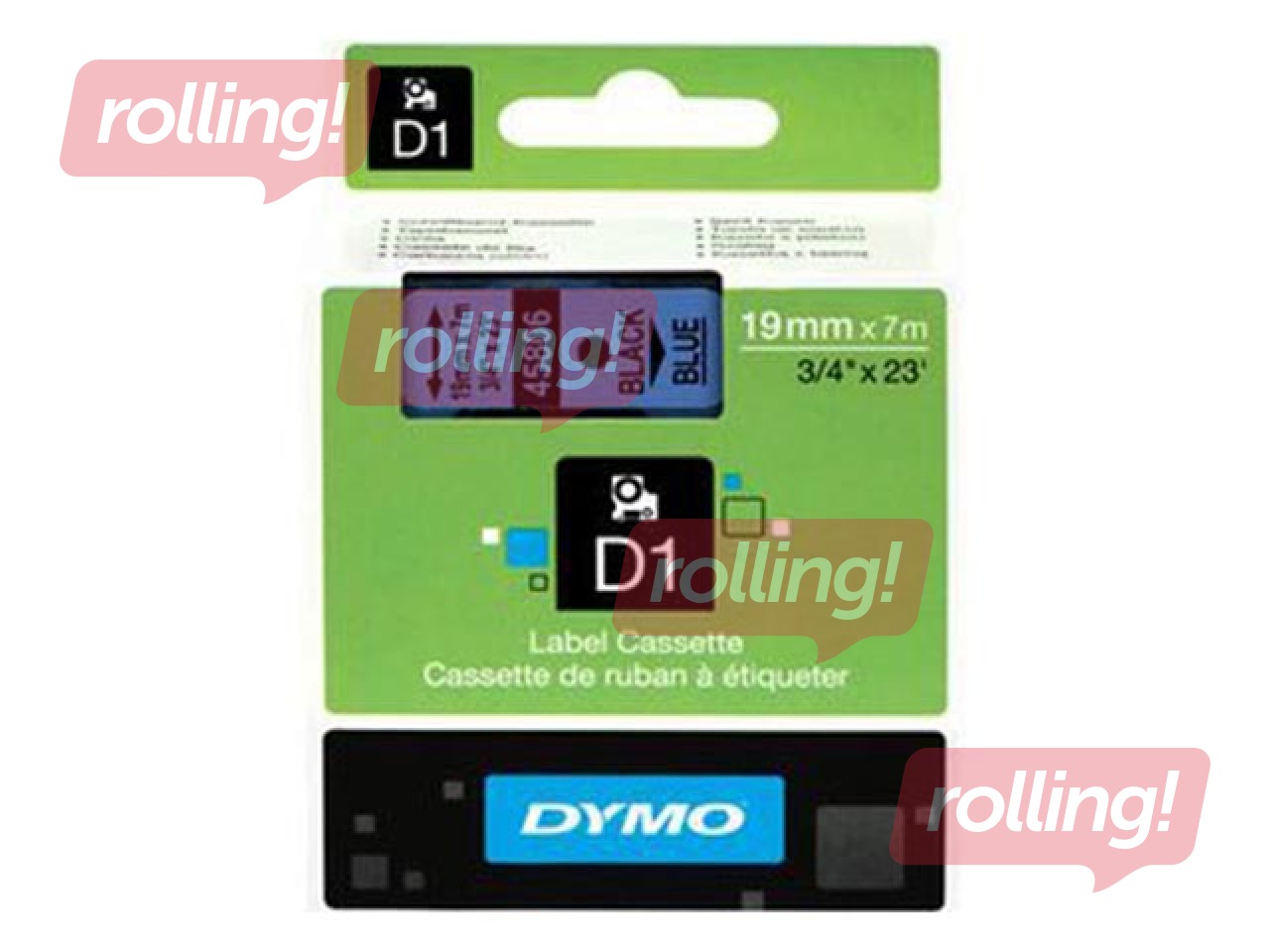 Marking label  Dymo D1, 12 mm x 7m, black letters on blue background