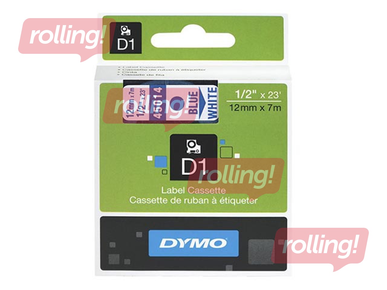 Mareerimislint Dymo D1, 12 mm x 7m,sinised kirjad, valgel taustal