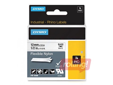 Маркировочная лента Dymo Rhino, 12 mm x 3.5 m, белая, чёрные буквы