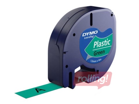 Dymo LetraTag, 12 mm x 4 m, plastic, black on green