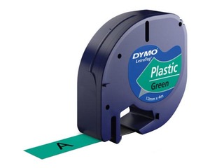 Dymo LetraTag, 12 mm x 4 m, plastic, black on green