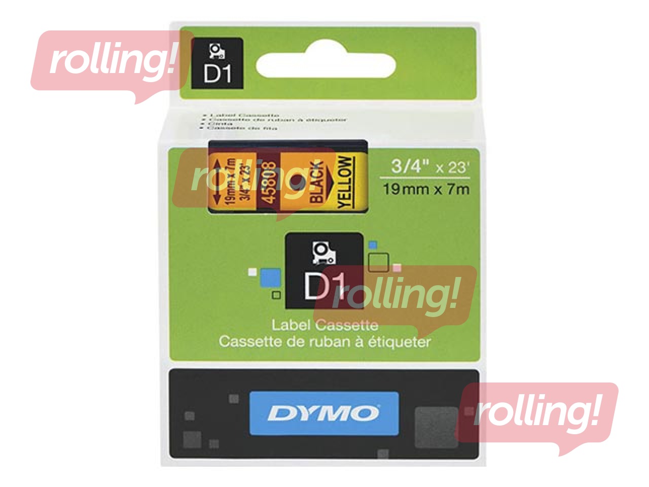 Маркировочная лента DYMO D1, 19 мм x 7 м, черные буквы на желтом фоне 