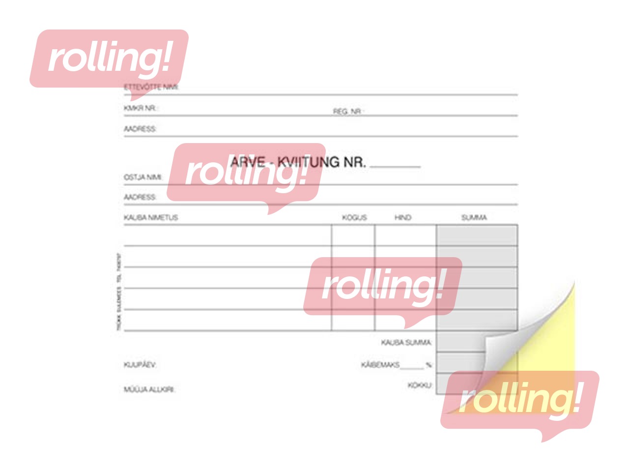Blankett Arve-kviitung A6 laiuti, 2x50 isekopeeruv, 90031