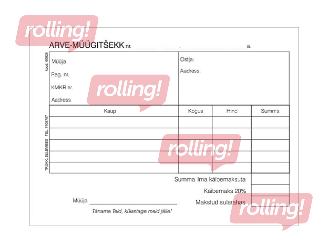 Blankett  Arve-müügitšekk A6,laiuti, 2x50 isekopeeruv, 90028