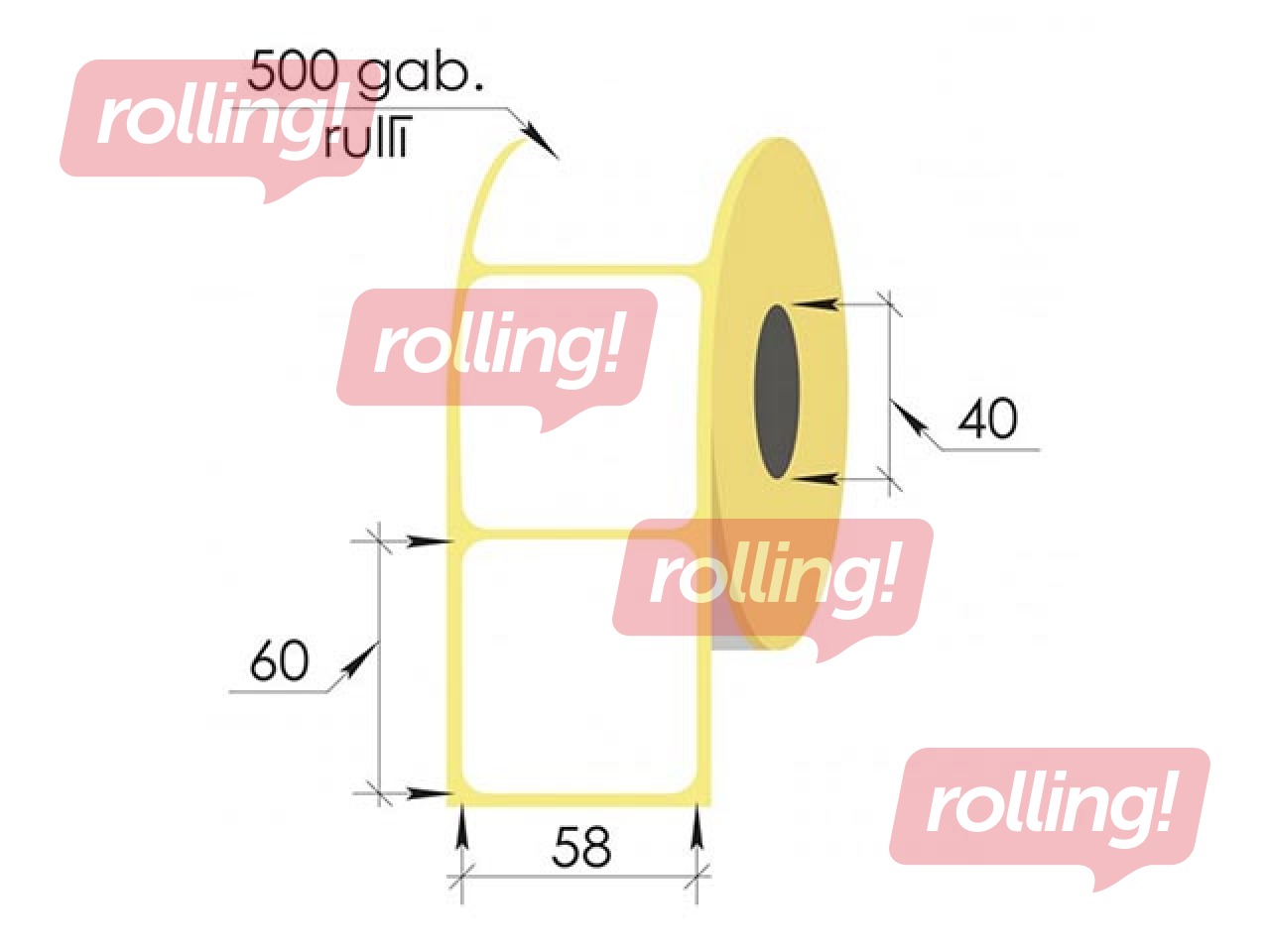 Thermal labels roll, 58x60 mm, TermoEko, 500 pcs