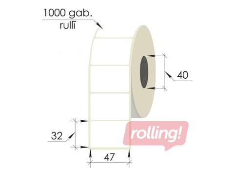 Etikett, 47x32 mm, PP, 1000 tk, valge