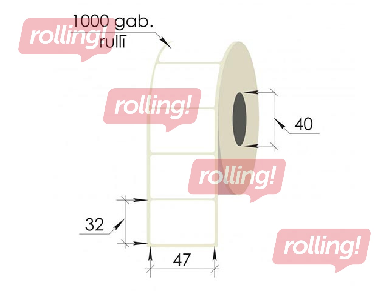 Labels roll, 47x32 mm, PP, 1000 pcs, white