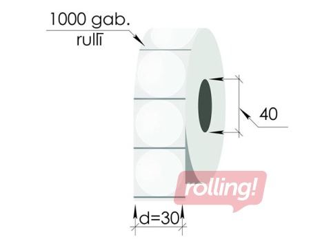 Labels roll, 30 mm, PP, 1000 pcs., round, transparent