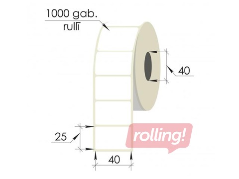Labels roll, 40x25 mm, PP, 1000 pcs, white
