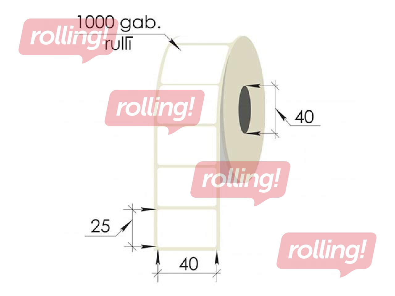 Labels roll, 40x25 mm, PP, 1000 pcs, white
