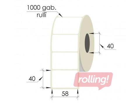 Labels roll, 58x40 mm, PP, 1000 pcs, white