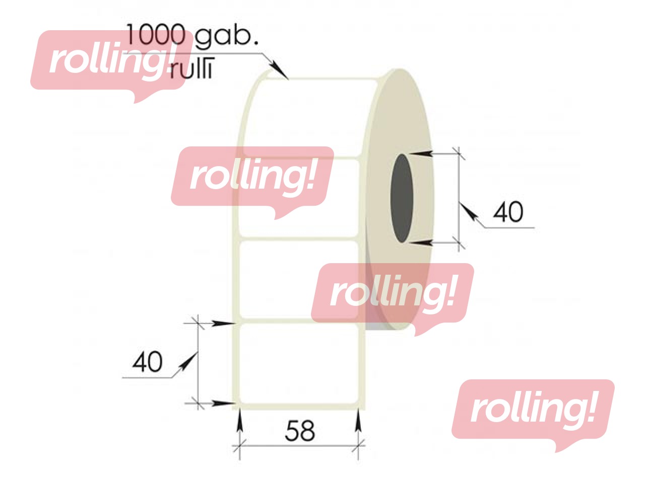 Labels roll, 58x40 mm, PP, 1000 pcs, white