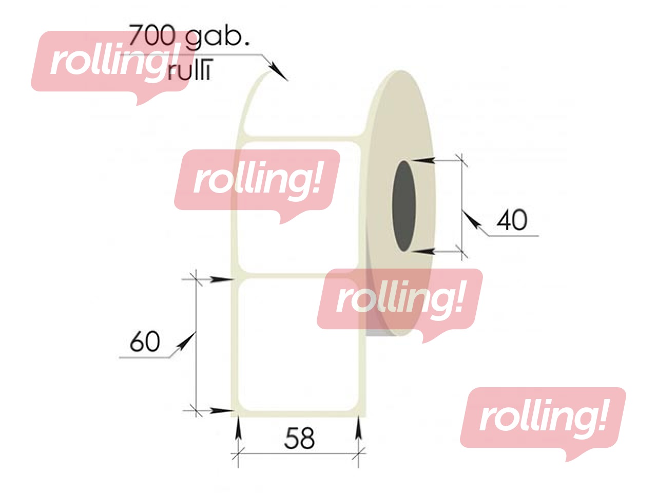Labels roll, 58x60 mm, PP, 700 pcs, white