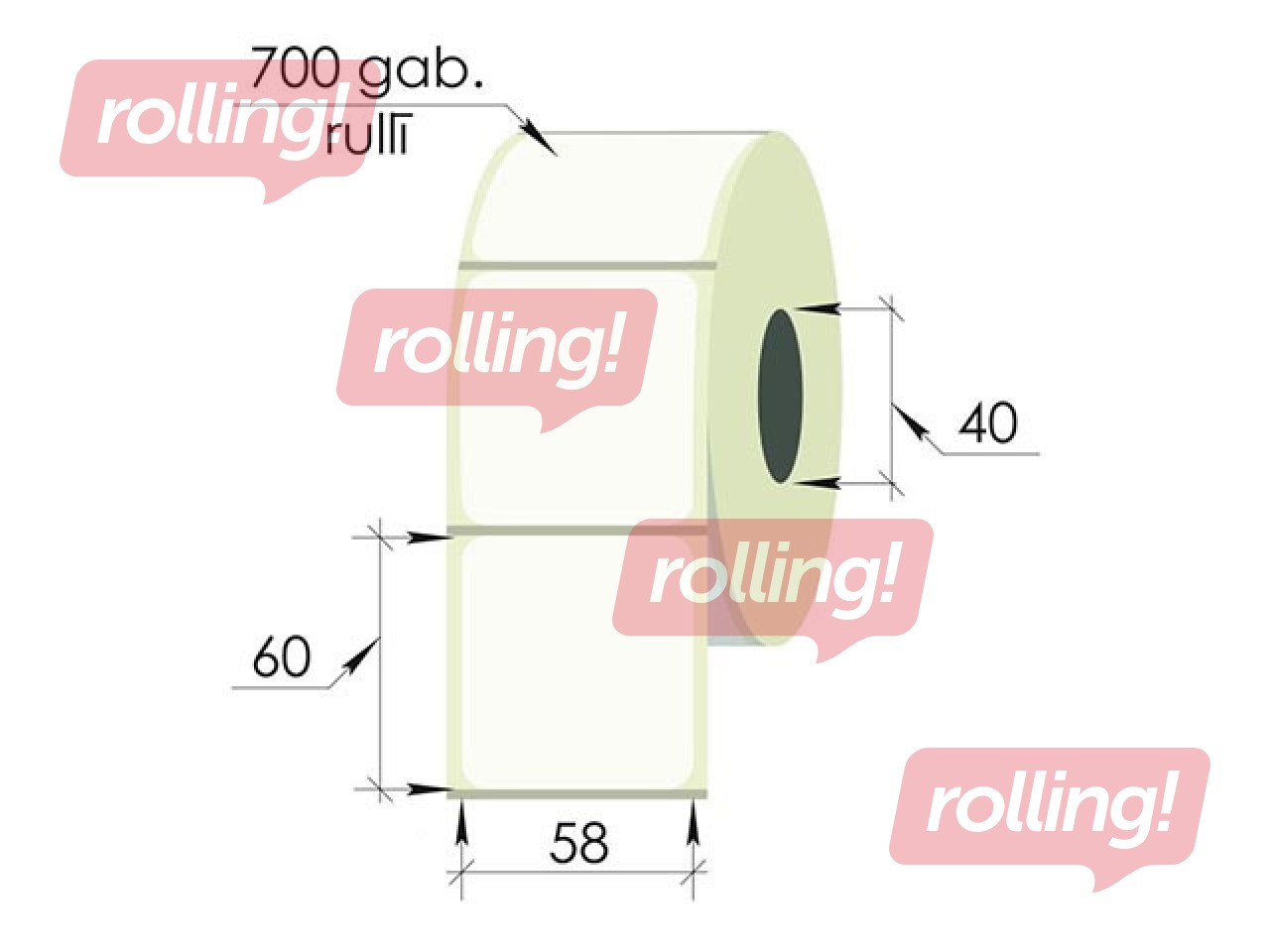 Labels roll, 58x60 mm, PP, 700 pcs., transparent