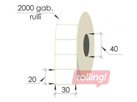 Etikett, 30x20 mm, PP, 2000 tk, valge