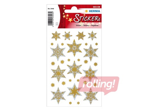 Stickers stars 6-pointed, silver, embossed, 1 sheet/13 stickers
