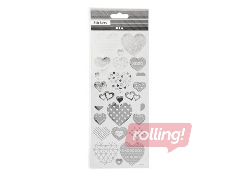 Stickers Hearts, silver, 1 sheet